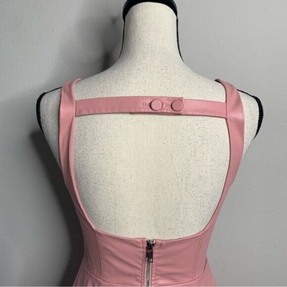 For Love & Lemons Talia Pink Faux Leather Open Back A-Line Mini Dress - Picture 12 of 15